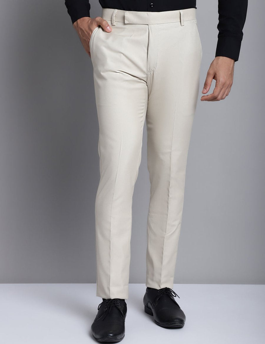 Indian Needle Men's Cream Tapered Fit Formal Trousers - FGP_275Cream_30