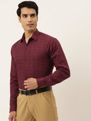 Indian Needle Men's Formal Cotton Horizontal Striped Shirt - SF_790Maroon_S