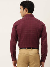 Indian Needle Men's Formal Cotton Horizontal Striped Shirt - SF_790Maroon_S