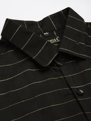Indian Needle Men's Formal Cotton Horizontal Striped Shirt - SF_790Black_S