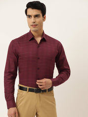 Indian Needle Men's Formal Cotton Horizontal Striped Shirt - SF_790Maroon_S