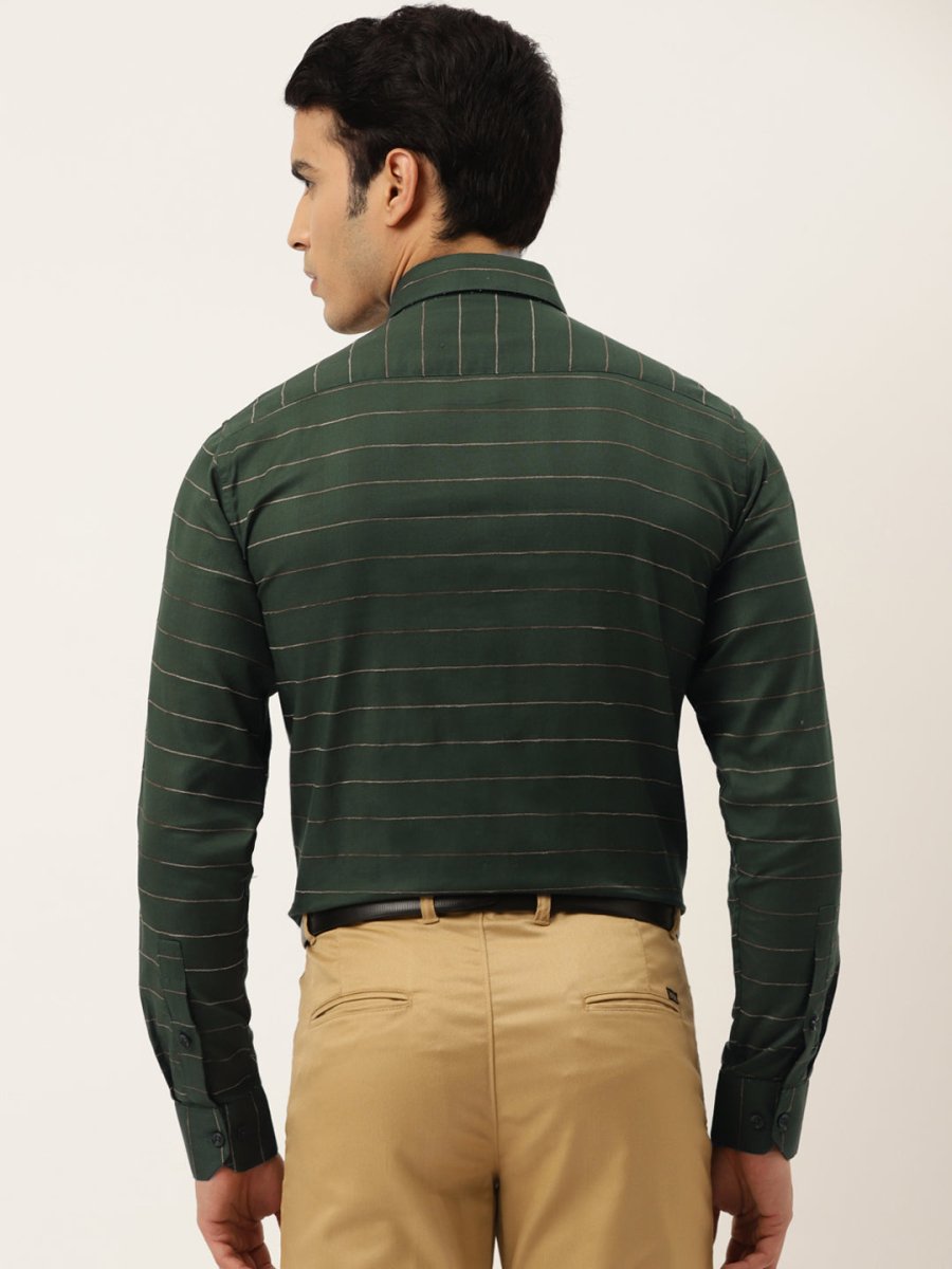 Indian Needle Men's Formal Cotton Horizontal Striped Shirt - SF_790Olive_S