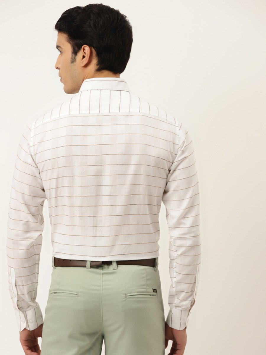 Indian Needle Men's Formal Cotton Horizontal Striped Shirt - SF_790White_S