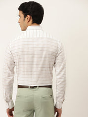Indian Needle Men's Formal Cotton Horizontal Striped Shirt - SF_790White_S