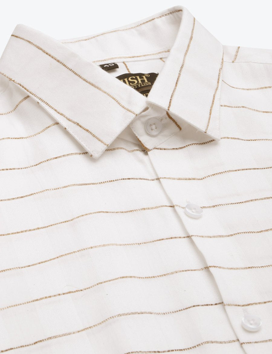 Indian Needle Men's Formal Cotton Horizontal Striped Shirt - SF_790White_S