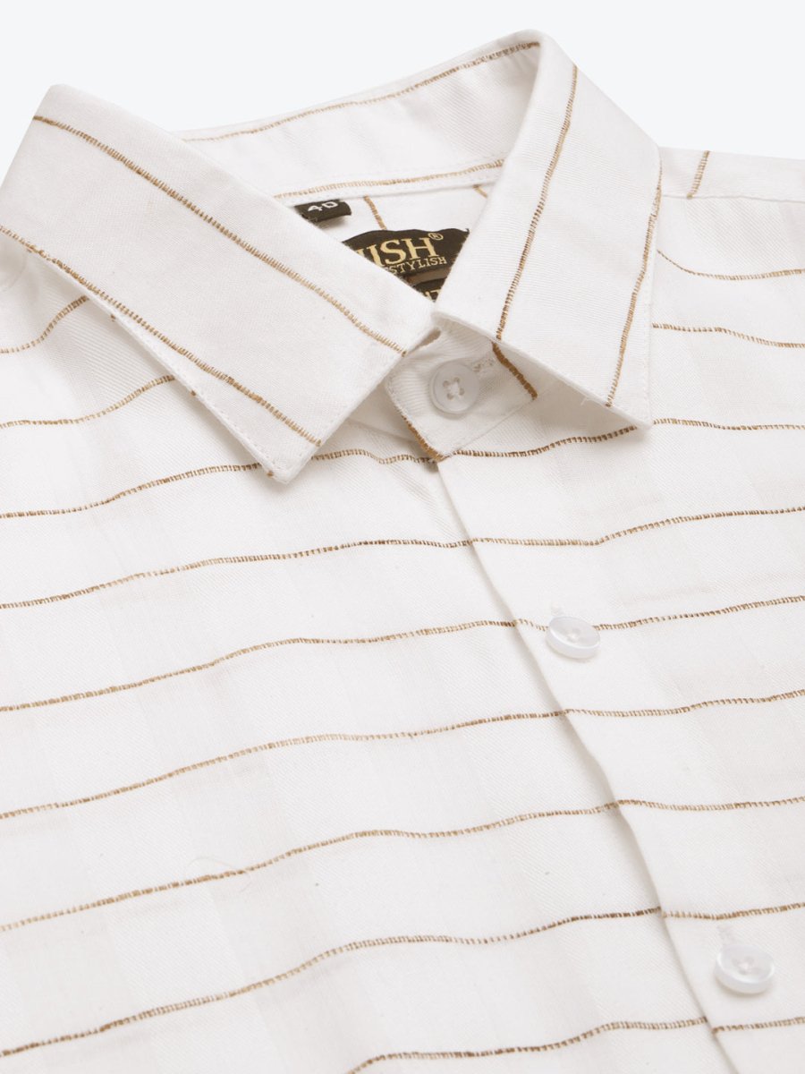 Indian Needle Men's Formal Cotton Horizontal Striped Shirt - SF_790White_S