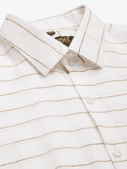 Indian Needle Men's Formal Cotton Horizontal Striped Shirt - SF_790White_S