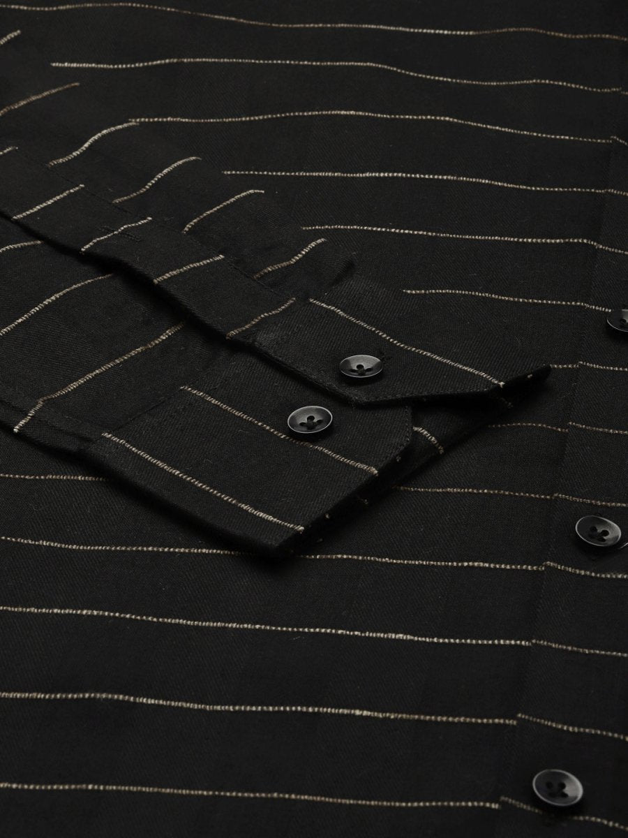 Indian Needle Men's Formal Cotton Horizontal Striped Shirt - SF_790Black_S