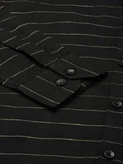 Indian Needle Men's Formal Cotton Horizontal Striped Shirt - SF_790Black_S