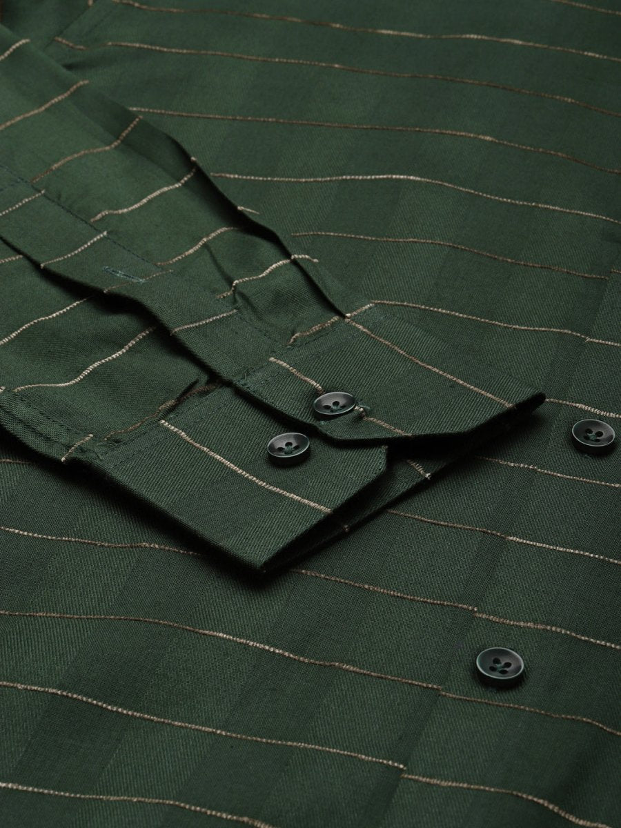 Indian Needle Men's Formal Cotton Horizontal Striped Shirt - SF_790Olive_S
