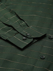 Indian Needle Men's Formal Cotton Horizontal Striped Shirt - SF_790Olive_S
