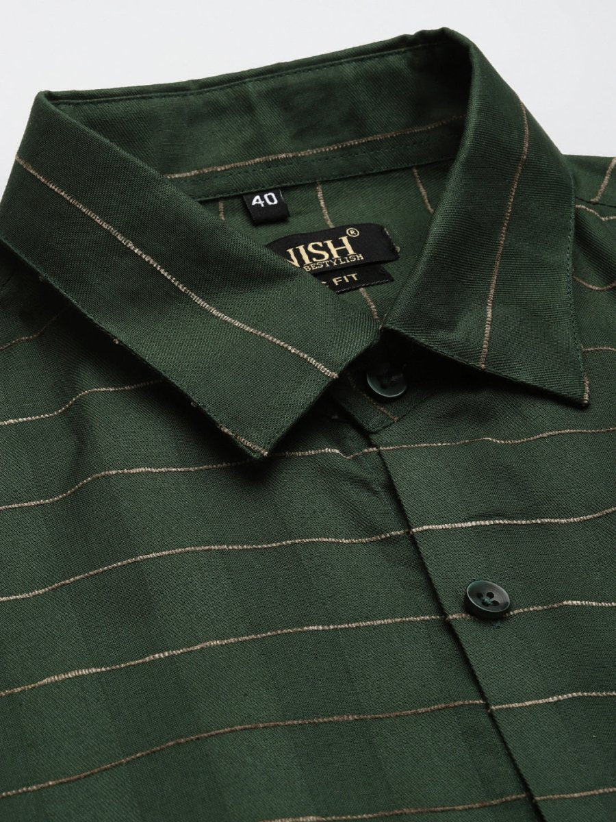 Indian Needle Men's Formal Cotton Horizontal Striped Shirt - SF_790Olive_S