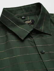 Indian Needle Men's Formal Cotton Horizontal Striped Shirt - SF_790Olive_S
