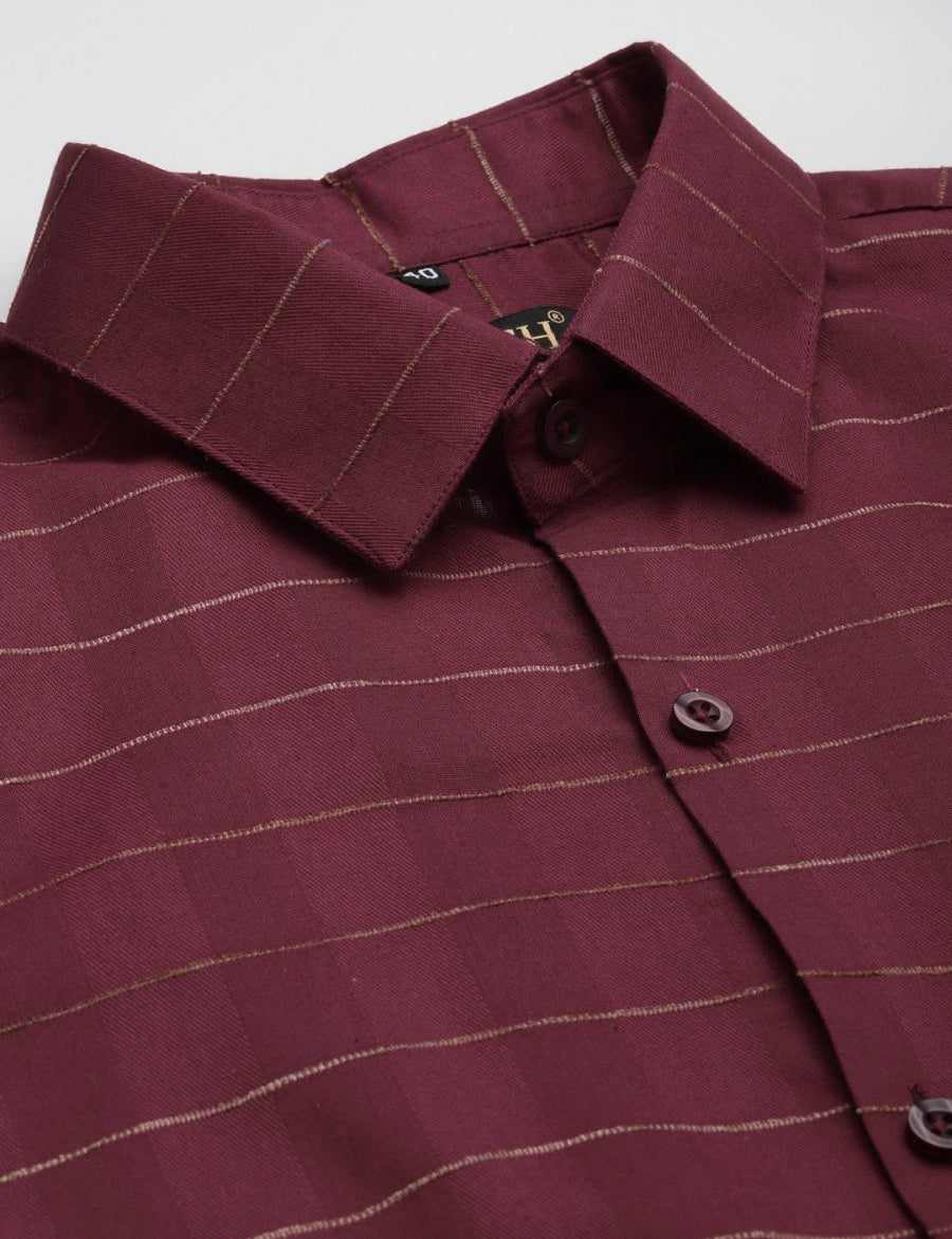 Indian Needle Men's Formal Cotton Horizontal Striped Shirt - SF_790Maroon_S