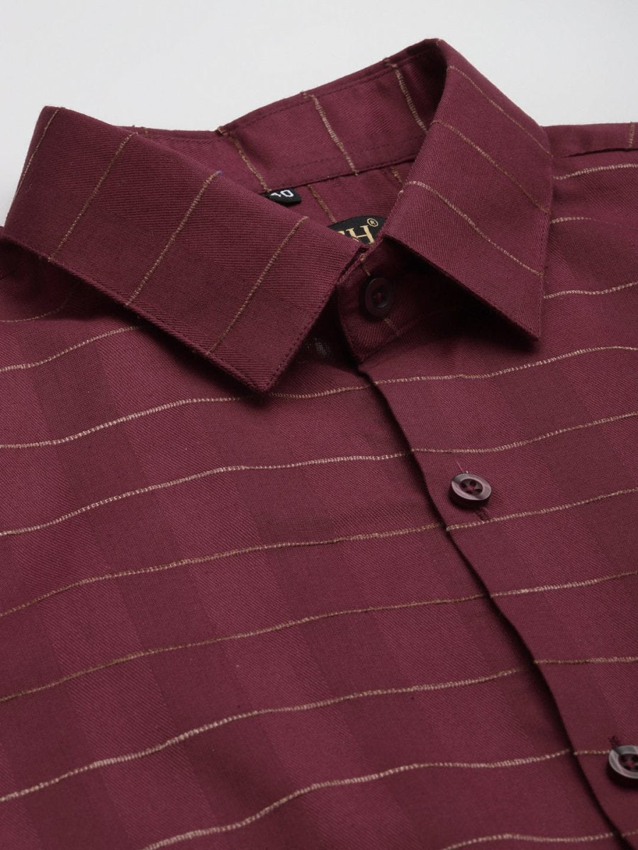 Indian Needle Men's Formal Cotton Horizontal Striped Shirt - SF_790Maroon_S