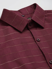 Indian Needle Men's Formal Cotton Horizontal Striped Shirt - SF_790Maroon_S