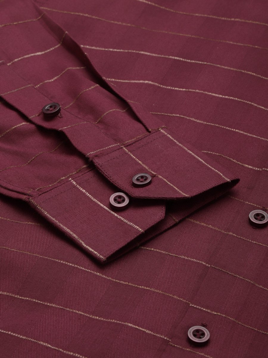 Indian Needle Men's Formal Cotton Horizontal Striped Shirt - SF_790Maroon_S