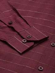 Indian Needle Men's Formal Cotton Horizontal Striped Shirt - SF_790Maroon_S