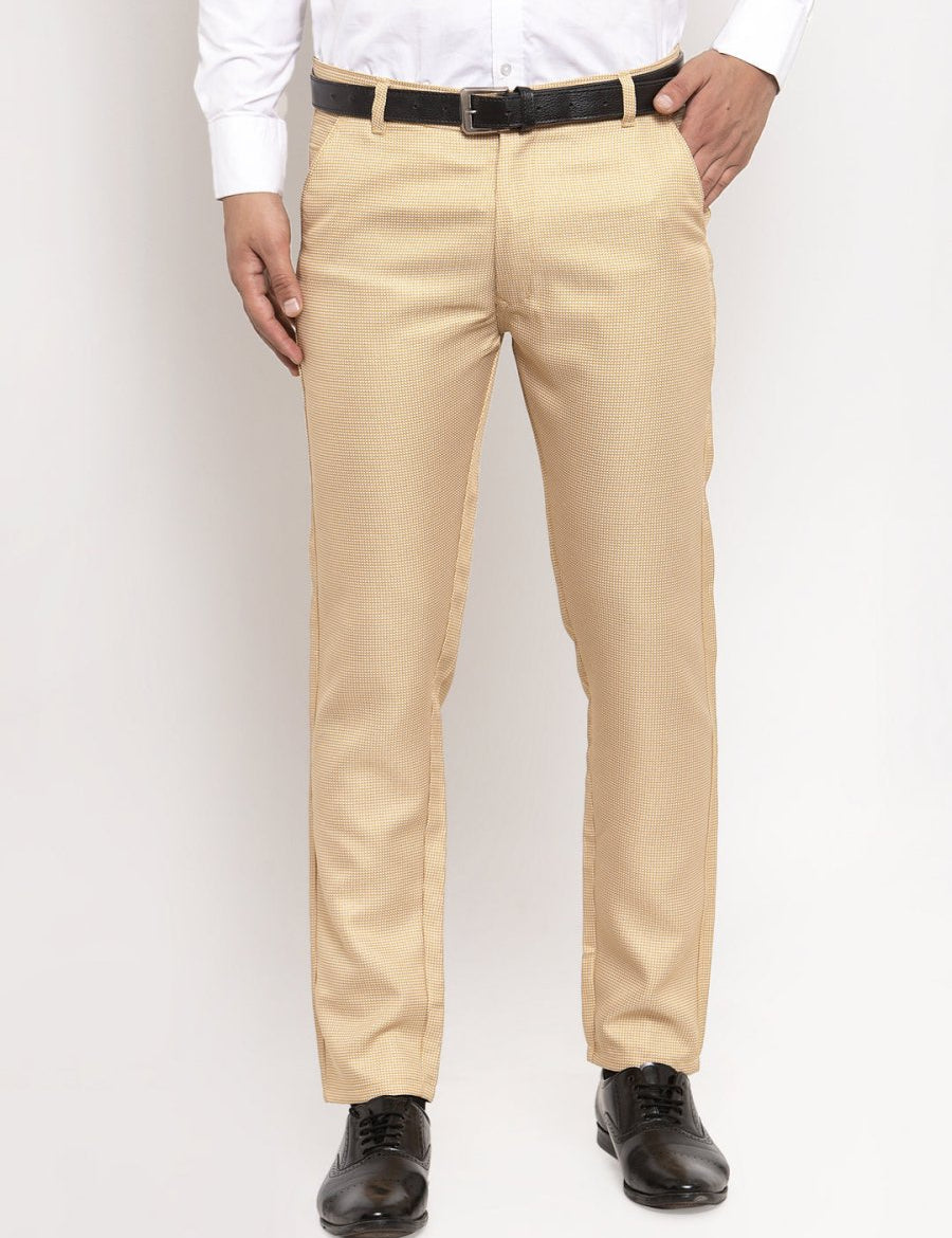 Indian Needle Men's Gold Cotton Polka Dots Formal Trousers - GP_257Golden_30