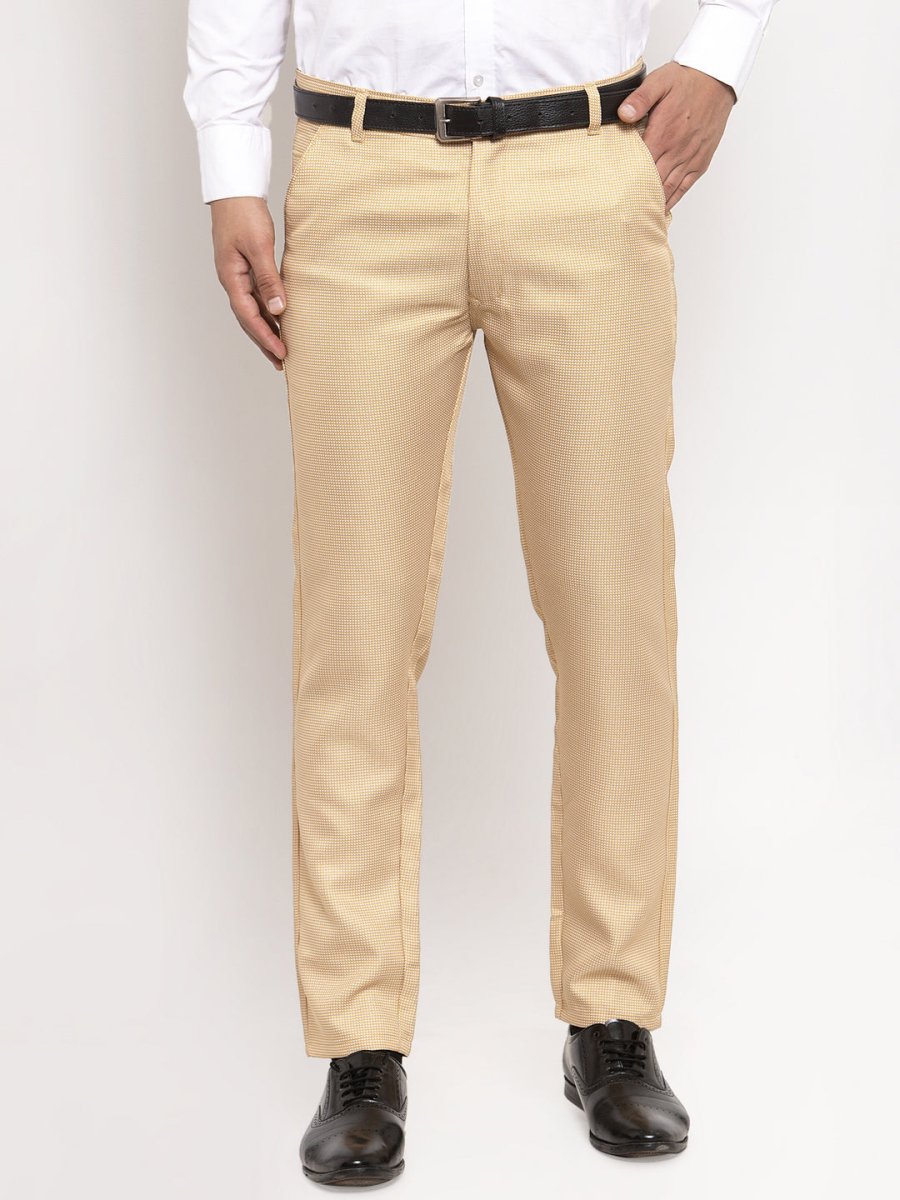 Indian Needle Men's Gold Cotton Polka Dots Formal Trousers - GP_257Golden_30