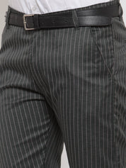 Indian Needle Men's Green Cotton Striped Formal Trousers - FGP_255Olive_30