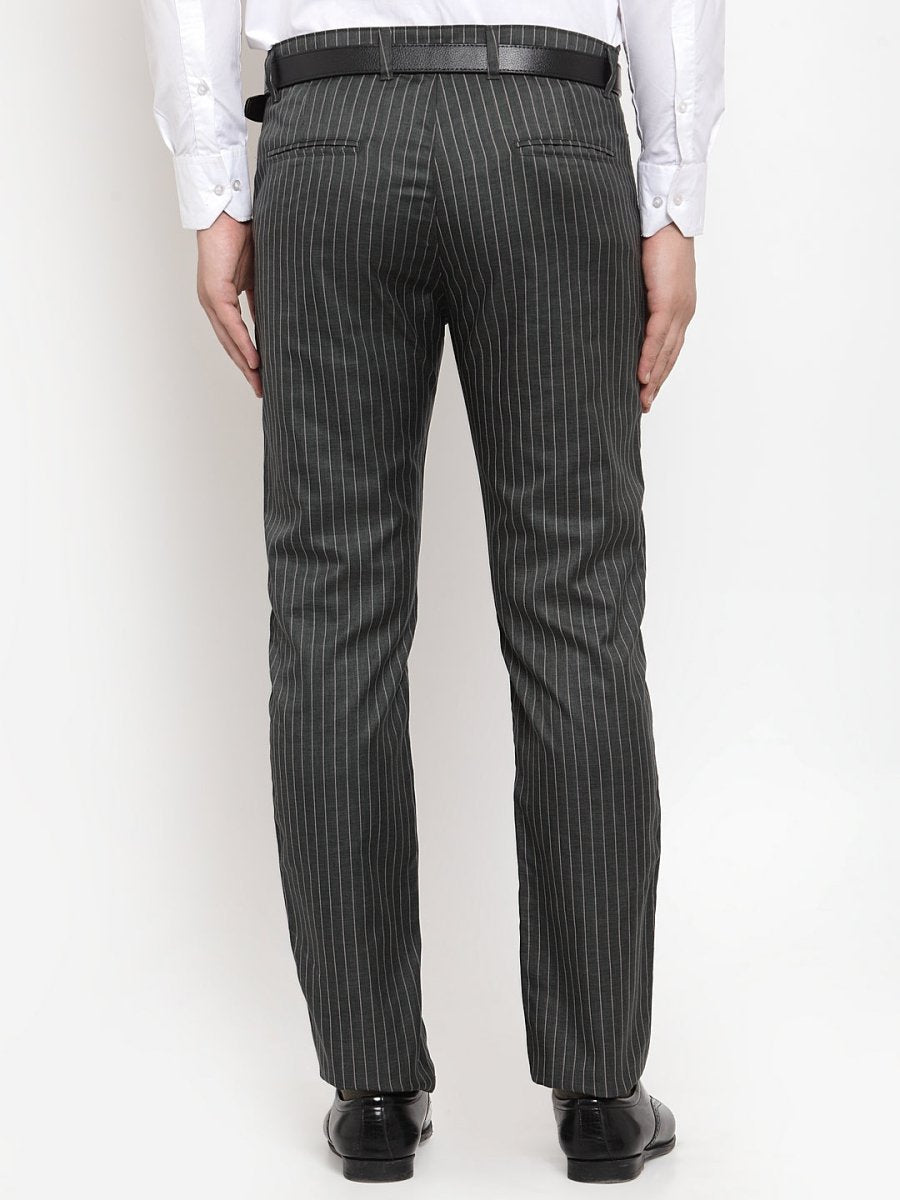 Indian Needle Men's Green Cotton Striped Formal Trousers - FGP_255Olive_30