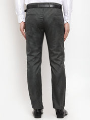 Indian Needle Men's Green Cotton Striped Formal Trousers - FGP_255Olive_30