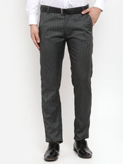 Indian Needle Men's Green Cotton Striped Formal Trousers - FGP_255Olive_30