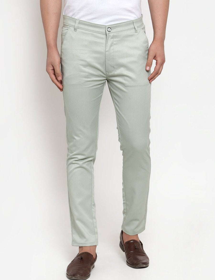 Indian Needle Men's Green Solid Formal Trousers - FGP_253Pista_30
