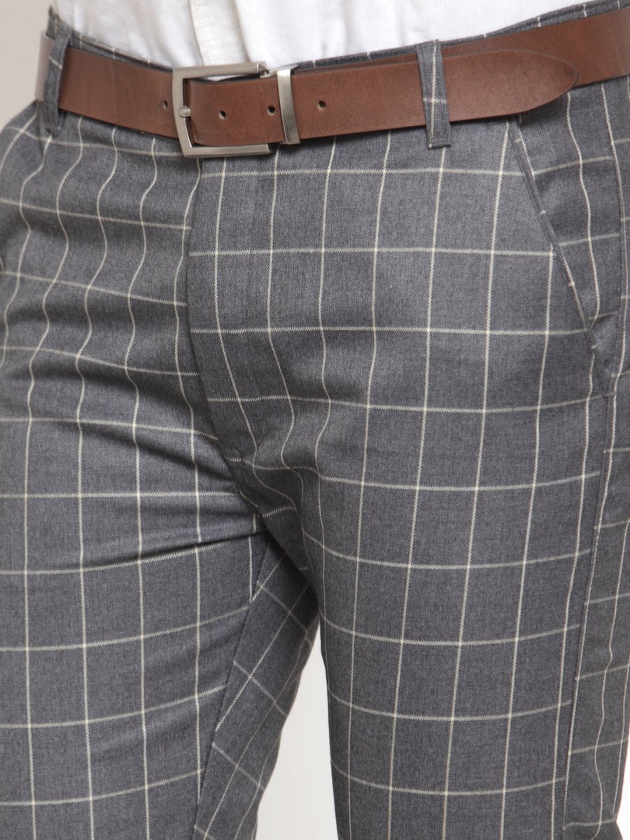 Indian Needle Men's Grey Checked Formal Trousers - GP_254Grey_30