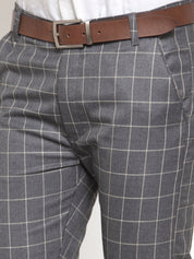 Indian Needle Men's Grey Checked Formal Trousers - GP_254Grey_30
