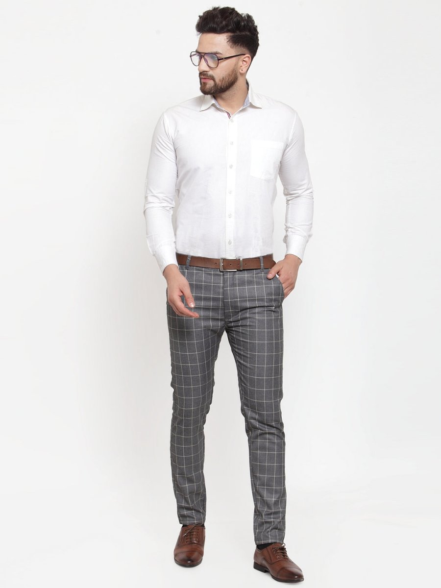Indian Needle Men's Grey Checked Formal Trousers - GP_254Grey_30
