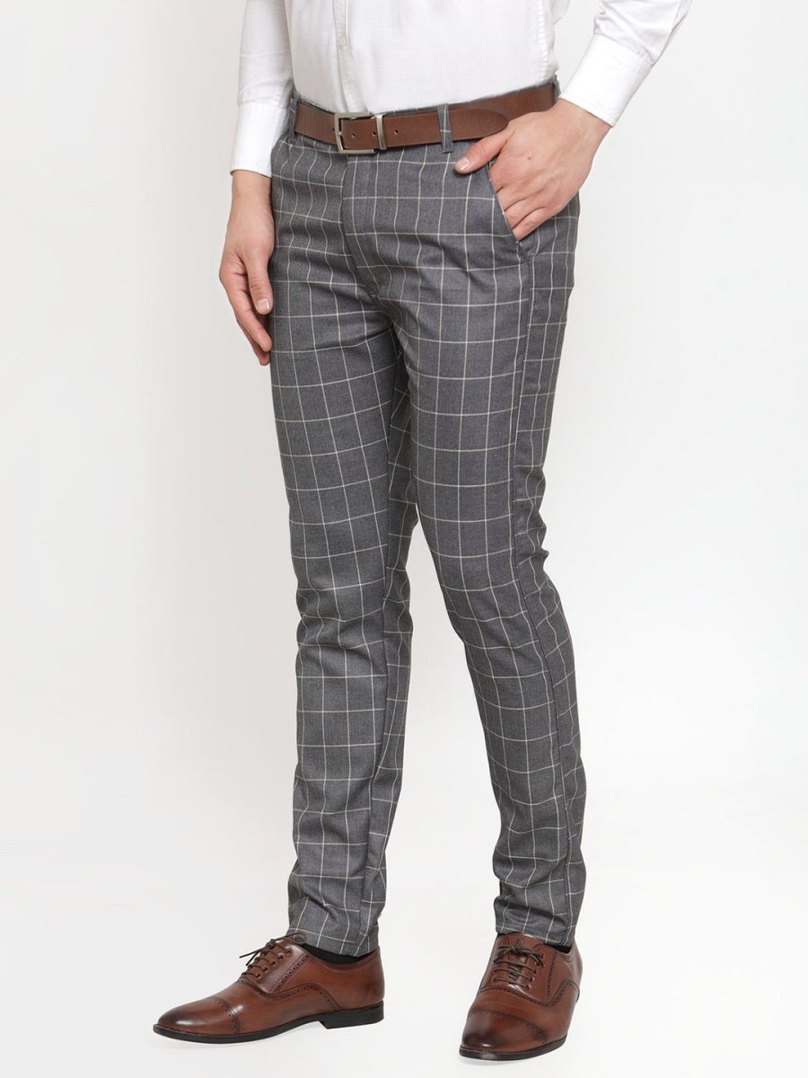 Indian Needle Men's Grey Checked Formal Trousers - GP_254Grey_30