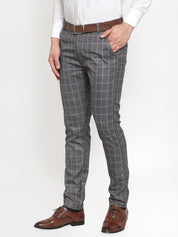 Indian Needle Men's Grey Checked Formal Trousers - GP_254Grey_30