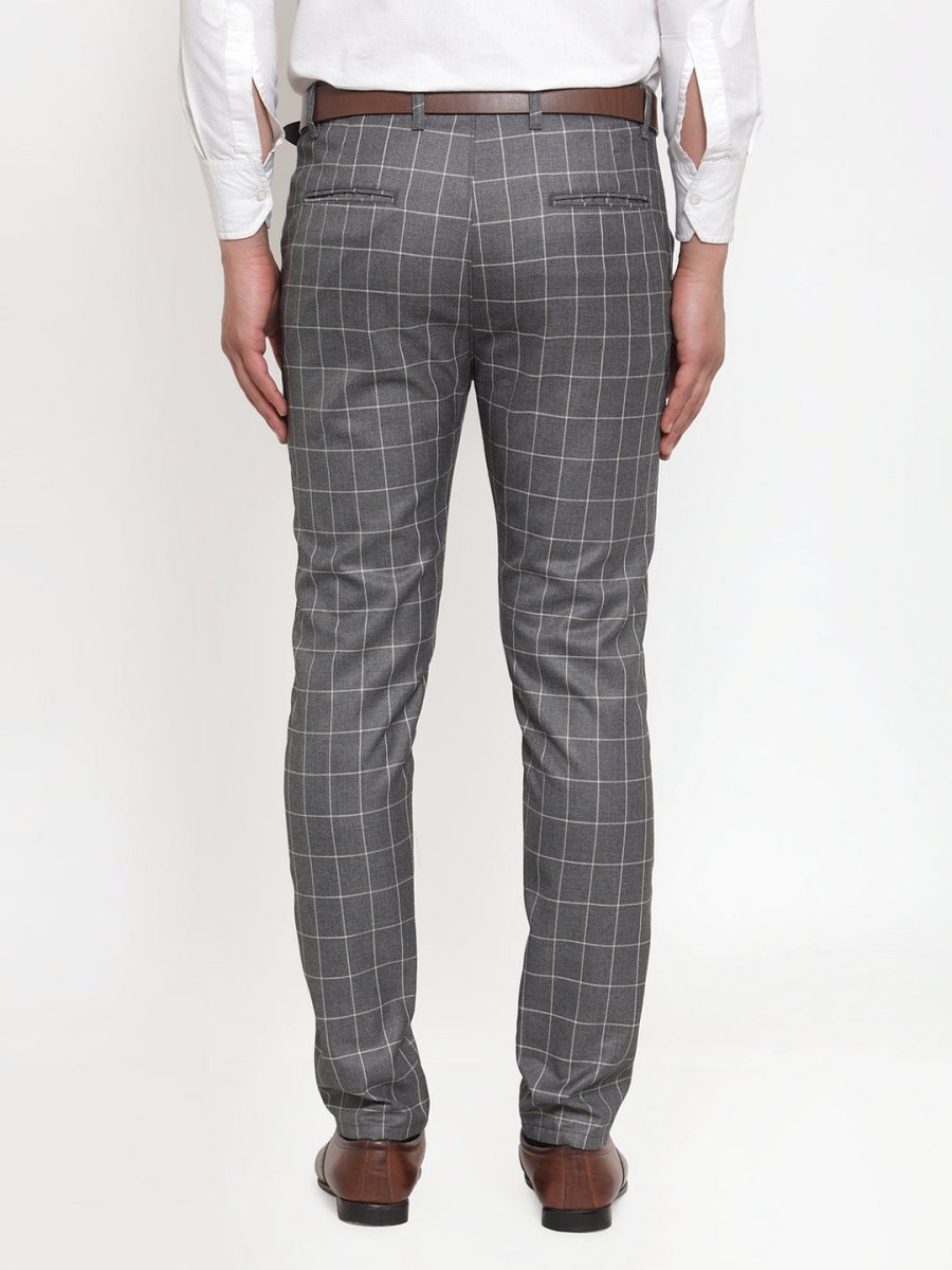 Indian Needle Men's Grey Checked Formal Trousers - GP_254Grey_30