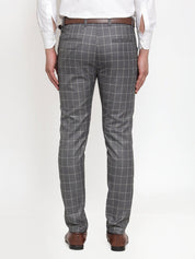 Indian Needle Men's Grey Checked Formal Trousers - GP_254Grey_30
