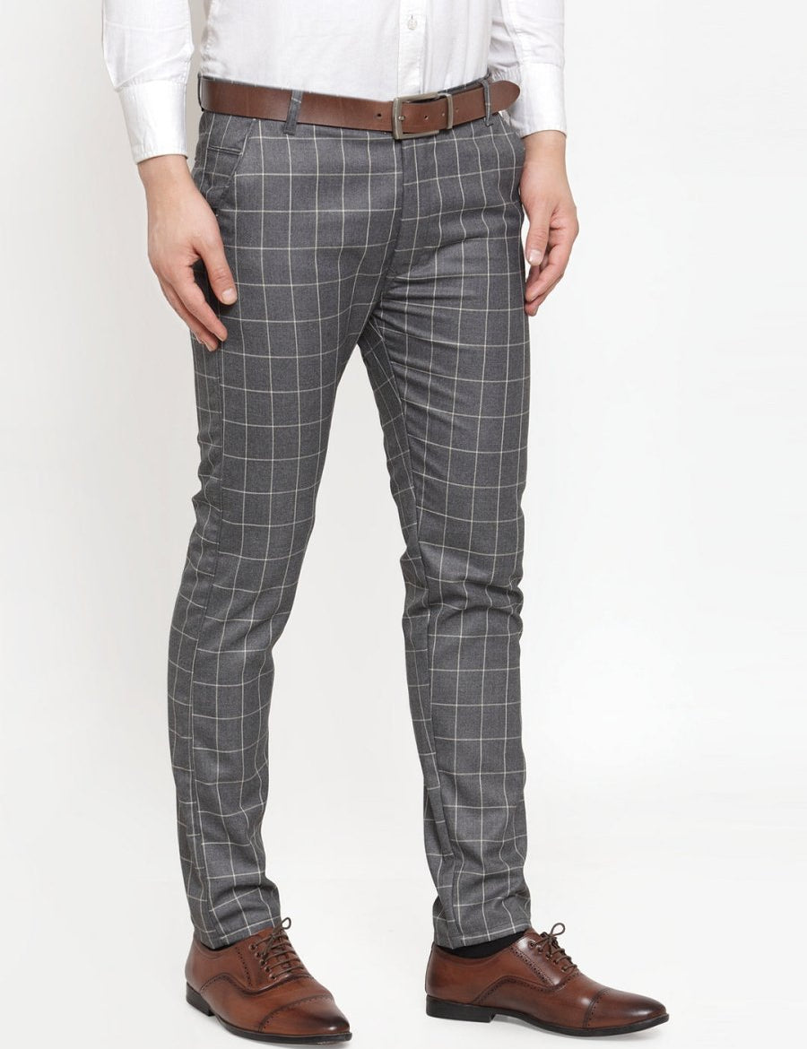 Indian Needle Men's Grey Checked Formal Trousers - GP_254Grey_30