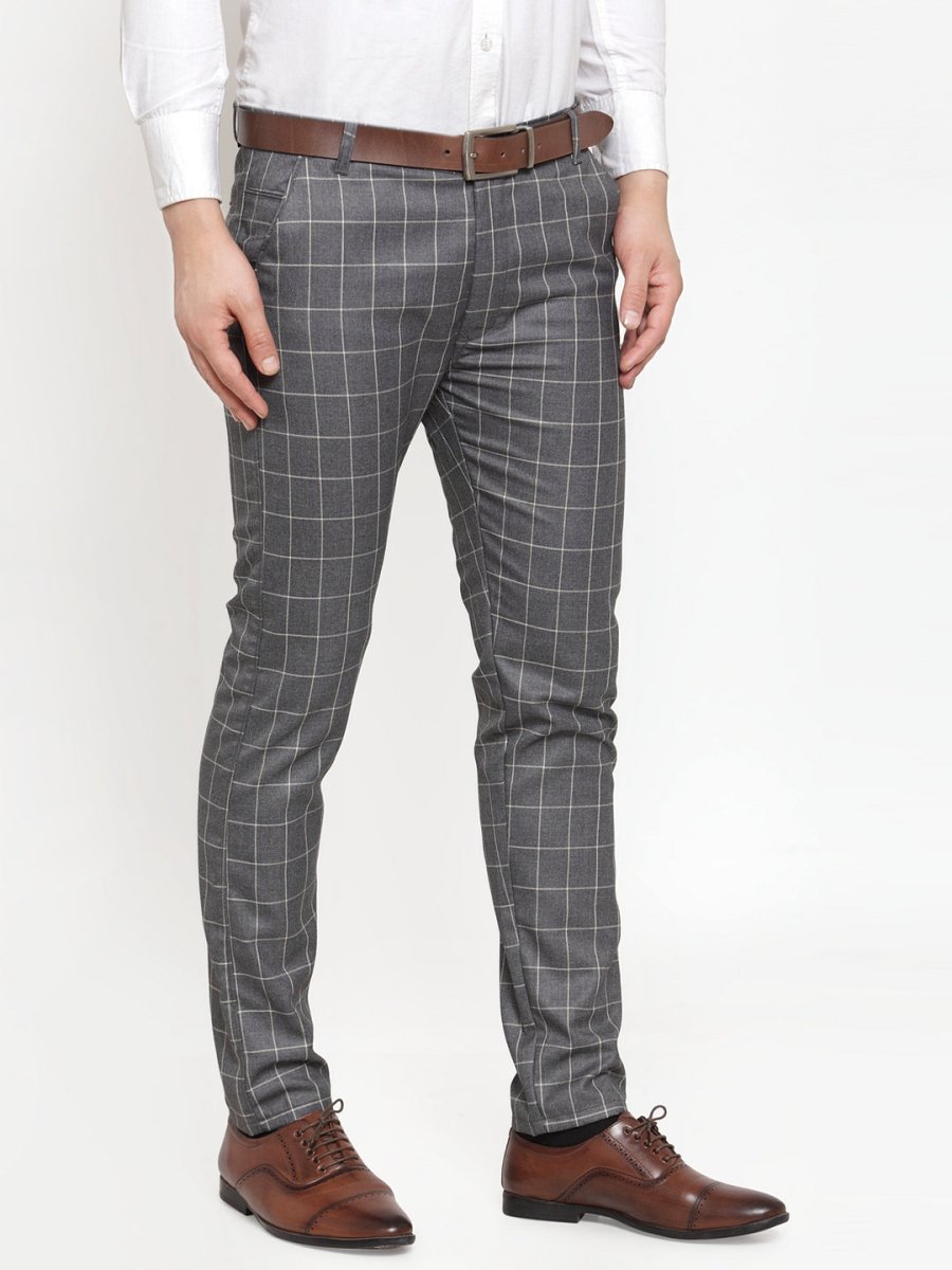Indian Needle Men's Grey Checked Formal Trousers - GP_254Grey_30