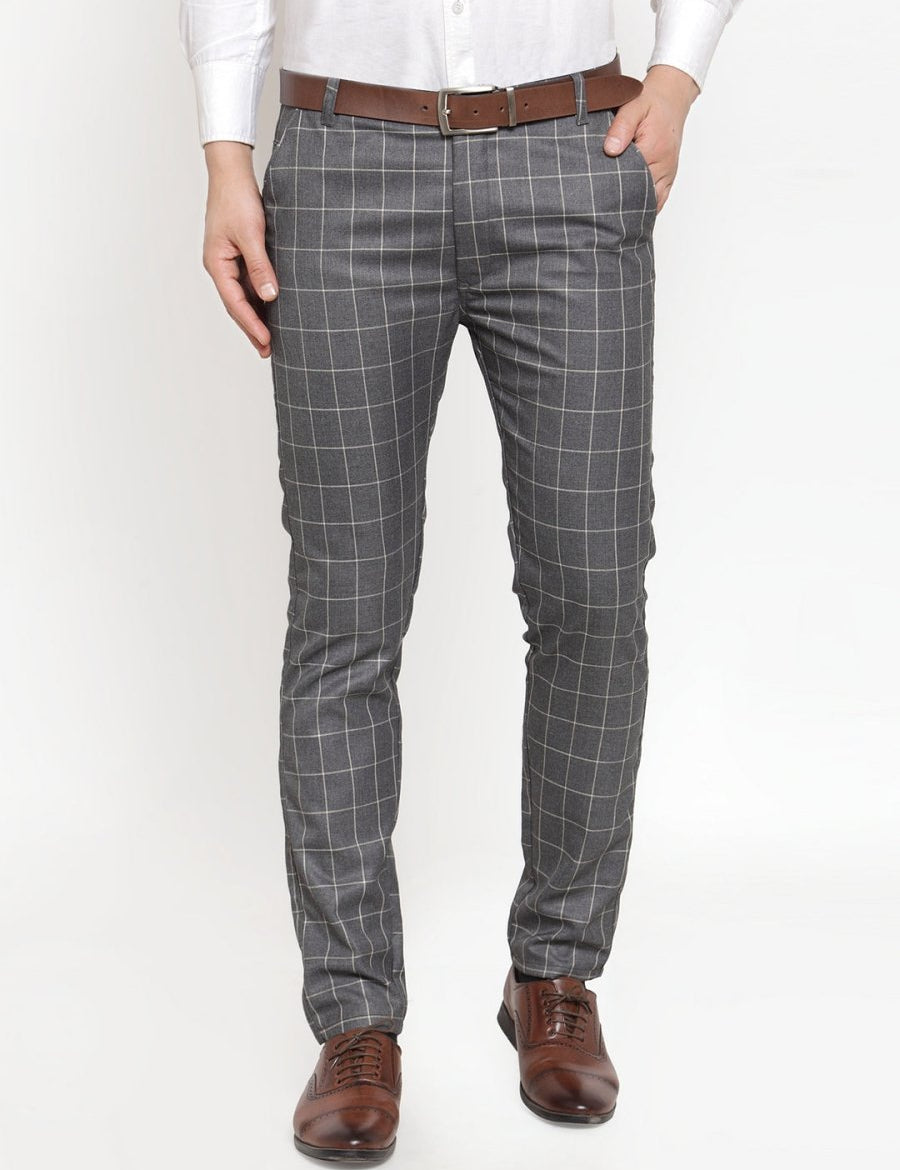 Indian Needle Men's Grey Checked Formal Trousers - GP_254Grey_30