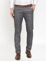 Indian Needle Men's Grey Checked Formal Trousers - GP_254Grey_30