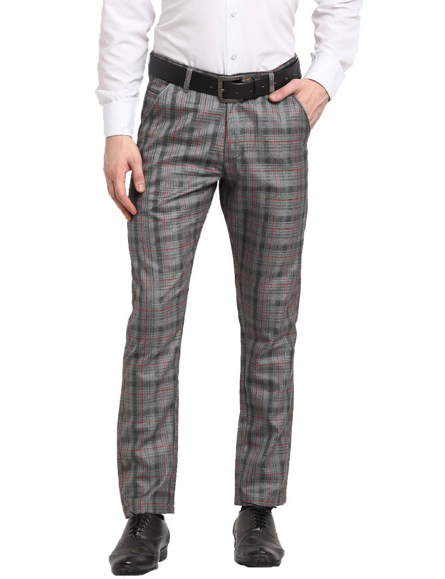 Indian Needle Men's Grey Cotton Checked Formal Trousers - FGP_267Grey_30