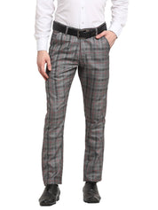 Indian Needle Men's Grey Cotton Checked Formal Trousers - FGP_267Grey_30