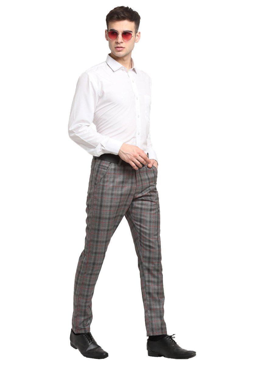 Indian Needle Men's Grey Cotton Checked Formal Trousers - FGP_267Grey_30
