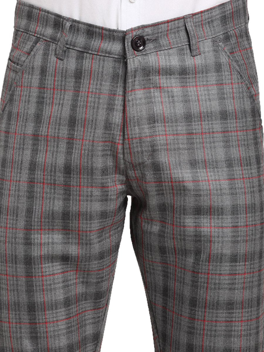 Indian Needle Men's Grey Cotton Checked Formal Trousers - FGP_267Grey_30