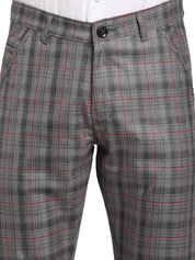 Indian Needle Men's Grey Cotton Checked Formal Trousers - FGP_267Grey_30