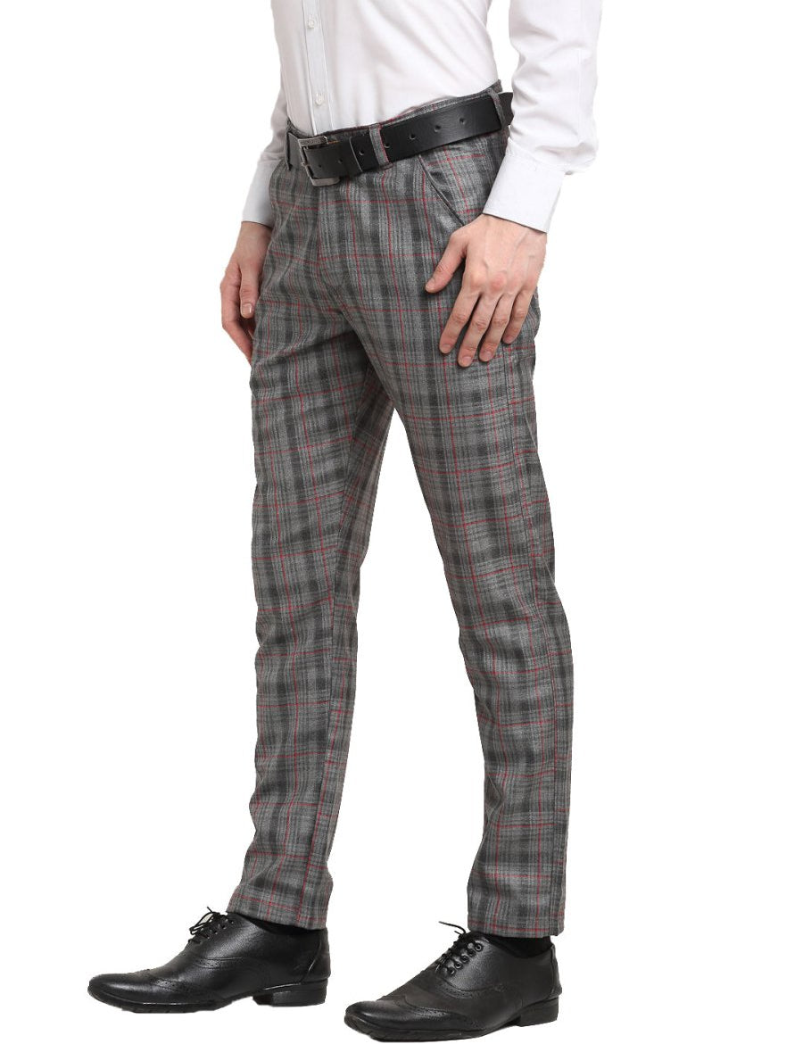Indian Needle Men's Grey Cotton Checked Formal Trousers - FGP_267Grey_30
