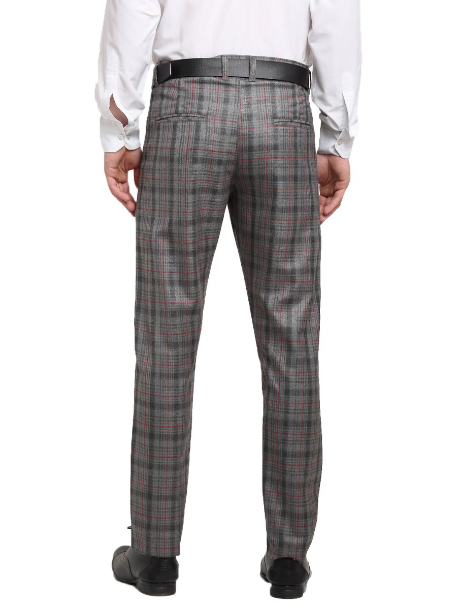 Indian Needle Men's Grey Cotton Checked Formal Trousers - FGP_267Grey_30