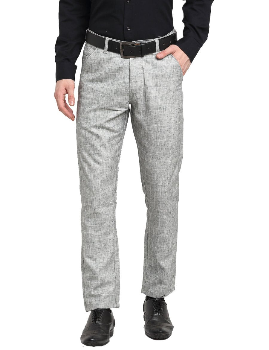 Indian Needle Men's Grey Cotton Solid Formal Trousers - FGP_268Grey_30