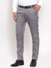 Indian Needle Men's Grey Cotton Striped Formal Trousers - FGP_255Grey_30