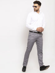Indian Needle Men's Grey Cotton Striped Formal Trousers - FGP_255Grey_30